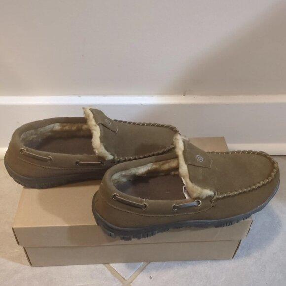 Clarks England Venetian Moccasin Leather Indoor Outdoor Slippers Brown Size 9M - Picture 6 of 7